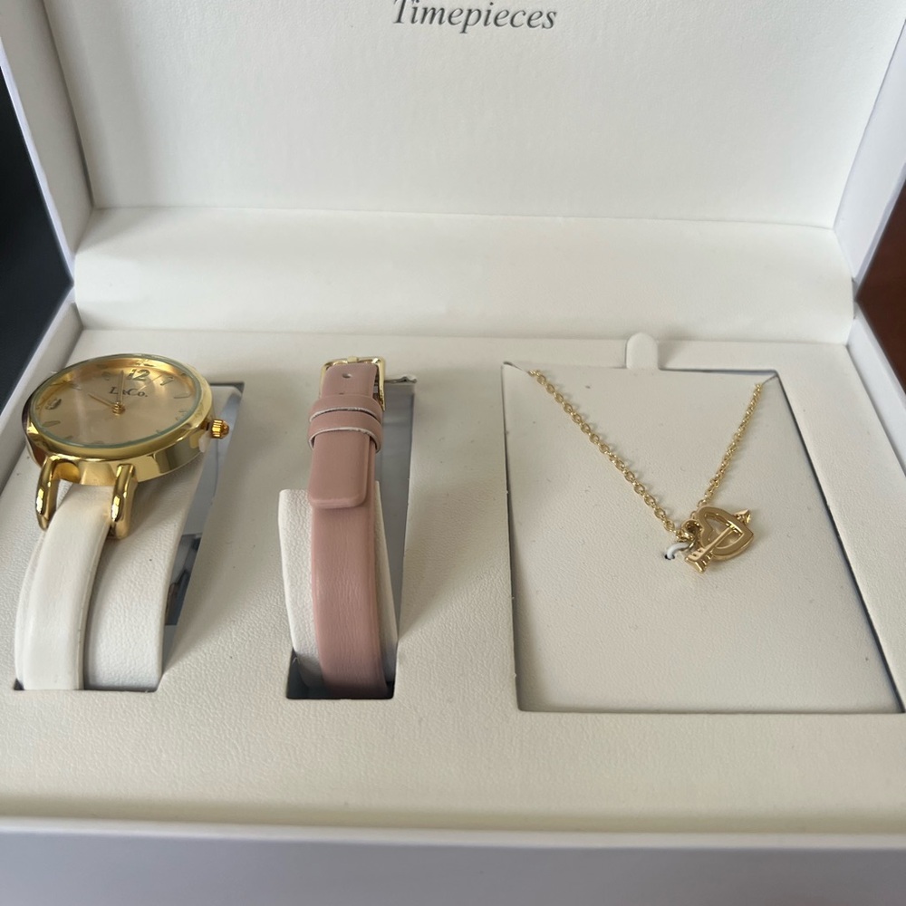 Gold and Pink Women's Watch and Necklace Set